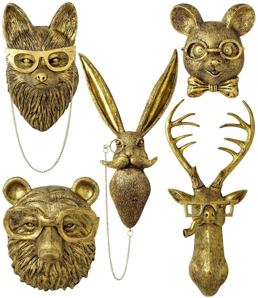 2458 5 PCS Animals Head Wall Art Sculptures 17 inchs Gold Office Vintage 3D